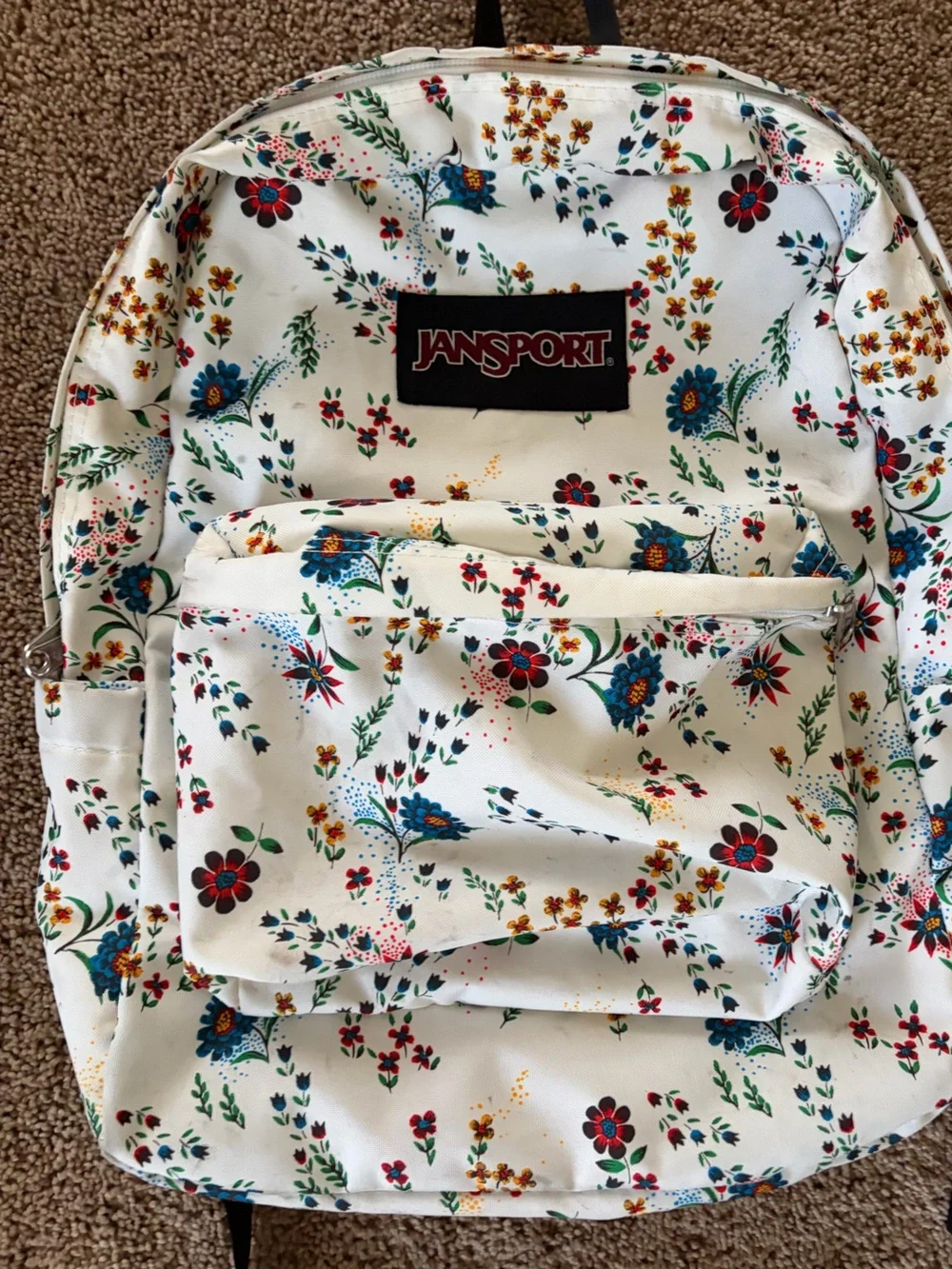 Jansport Cream Backpack with Multicolor Floral Print